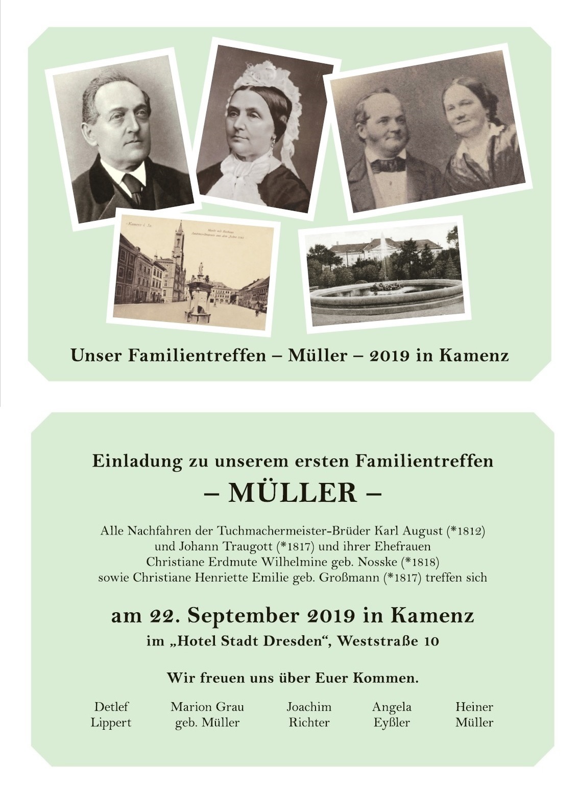 Familienforschung Sachsen: Einladung zum Familientreffen Müller in Kamenz/ Oberlausitz.